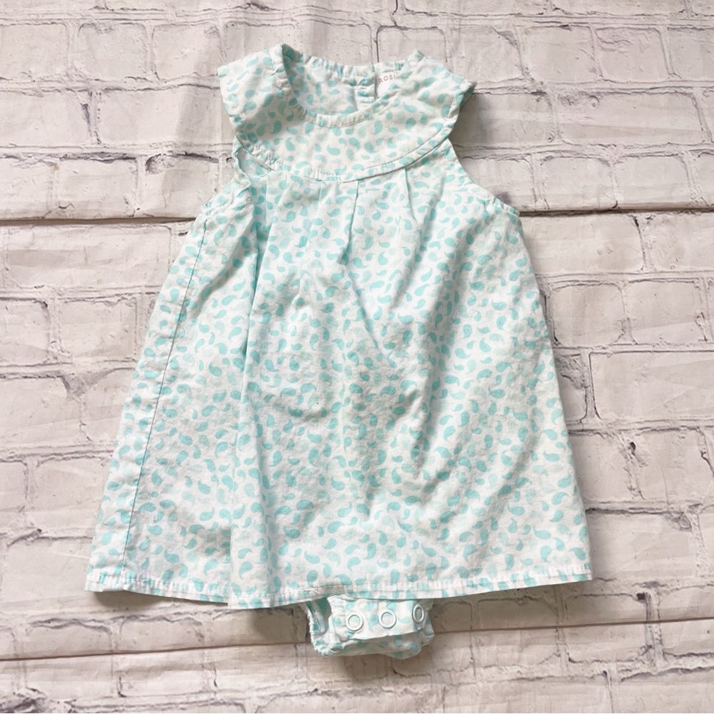Rosie Pope White & Aqua Patterned Baby Dress